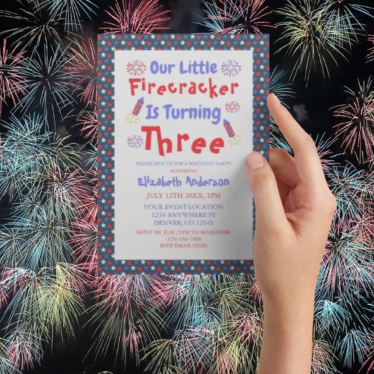 Little Firecracker 3rd Birthday Kaart