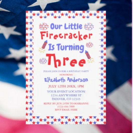 Little Firecracker 3rd Birthday Kaart