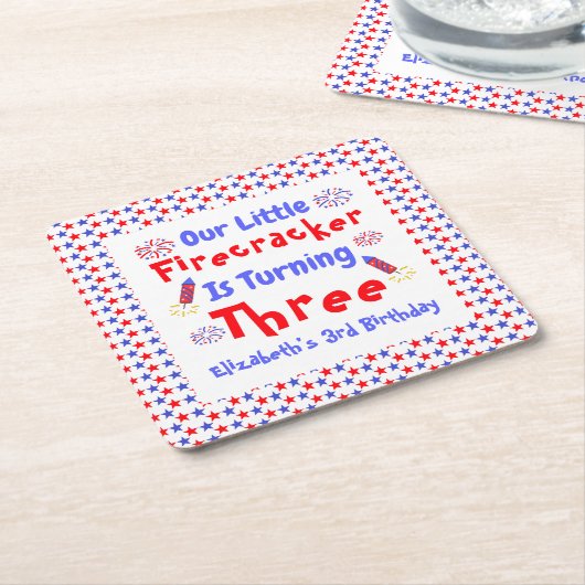 Little Firecracker 3rd Birthday Kartonnen Onderzetters (Schuin)