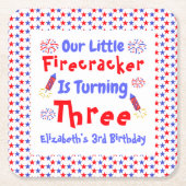Little Firecracker 3rd Birthday Kartonnen Onderzetters (Voorkant)