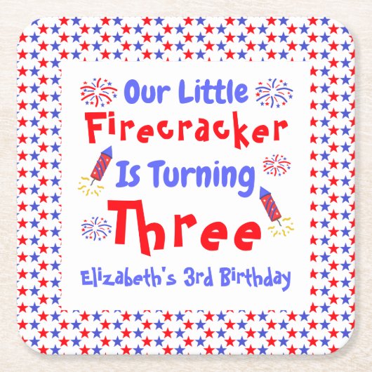 Little Firecracker 3rd Birthday Kartonnen Onderzetters (Voorkant)