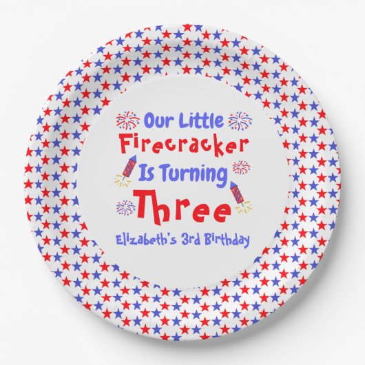 Little Firecracker 3rd Birthday Papieren Bordje (Voorkant)