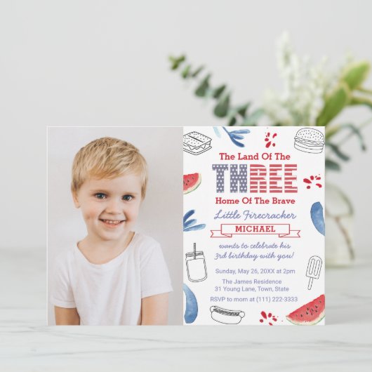 Little Firecracker 3rd Birthday Party Afbeelding Kaart (Staand voorkant)