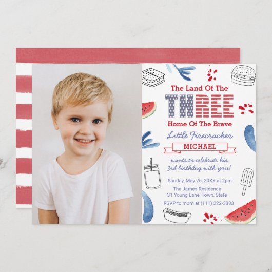 Little Firecracker 3rd Birthday Party Afbeelding Kaart (Voorkant / Achterkant)