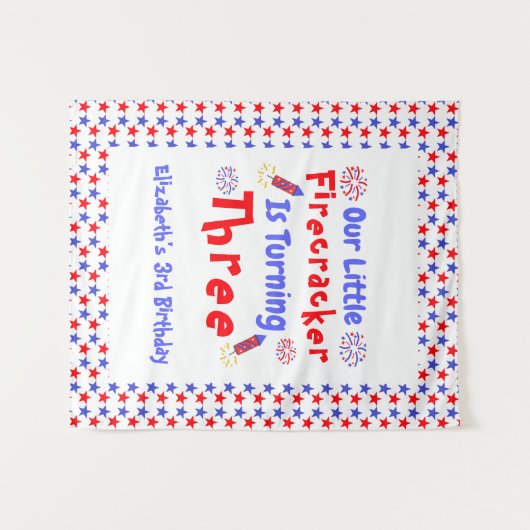 Little Firecracker 3rd Birthday Wandkleed (Voorkant (horizontaal))