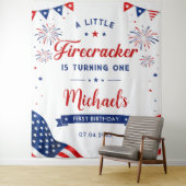 Little Firecracker 4 juli 1e verjaardag banner Wandkleed (In situ)