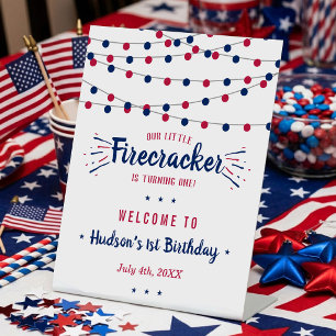 Little Firecracker 4 juli 1e verjaardag Reclamebord Met Voetstuk