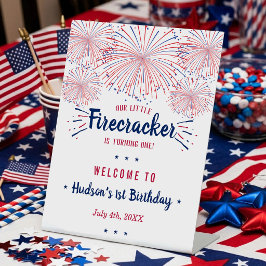 Little Firecracker 4 juli 1e verjaardag Reclamebord Met Voetstuk