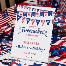 Little Firecracker 4 juli 1e verjaardag Reclamebord Met Voetstuk
