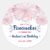 Little Firecracker 4 juli 1e verjaardag Ronde Sticker (Voorkant)