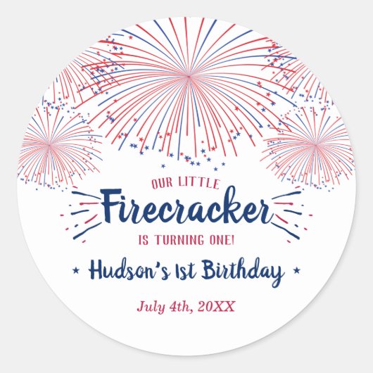 Little Firecracker 4 juli 1e verjaardag Ronde Sticker (Voorkant)