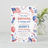Little Firecracker 4 juli 1e verjaardagsfeestje Kaart (Staand voorkant)