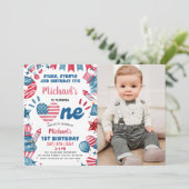 Little Firecracker 4 juli 1e verjaardagsfoto Kaart (Staand voorkant)