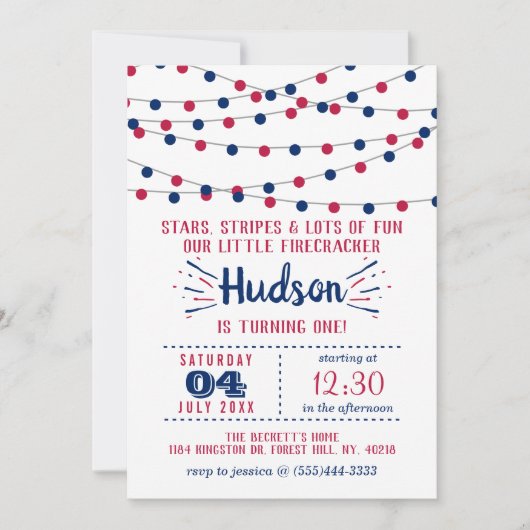 Little Firecracker 4 juli 1e verluisterfeestje Kaart (Voorkant)