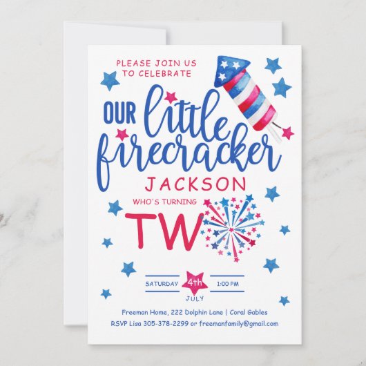 Little Firecracker 4 juli 2 Verjaardagsfeest Kaart (Voorkant)