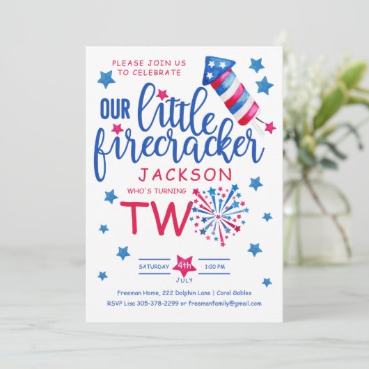 Little Firecracker 4 juli 2 Verjaardagsfeest Kaart (Staand voorkant)