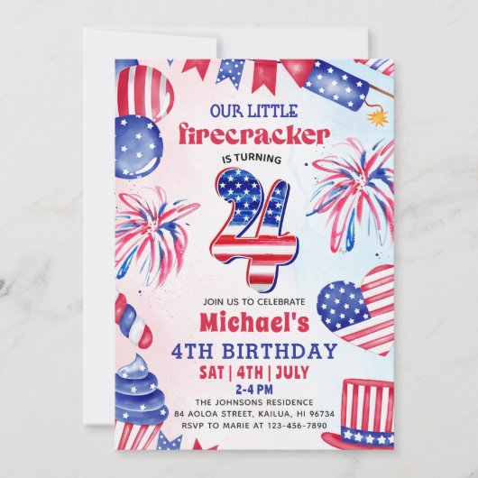 Little Firecracker 4 juli  4e verpartij feestje Kaart (Voorkant)