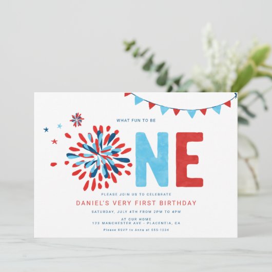 Little Firecracker 4 juli eerste verjaardag Kaart (Staand voorkant)