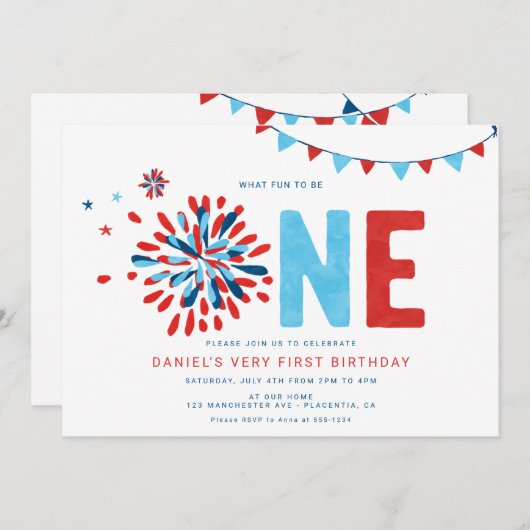 Little Firecracker 4 juli eerste verjaardag Kaart (Voorkant / Achterkant)