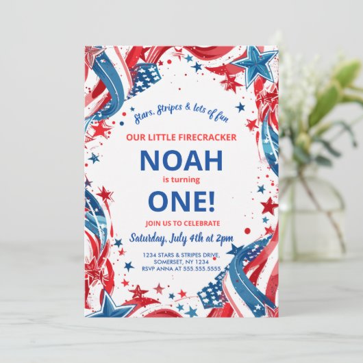 Little Firecracker 4 juli eerste verjaardag Kaart (Staand voorkant)