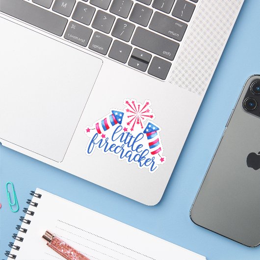 Little Firecracker 4 juli Red White & Blue Sticker (Laptop met iPhone)