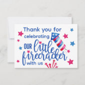 Little Firecracker 4th of July 1st Birthday Foto Bedankkaart (Voorkant)