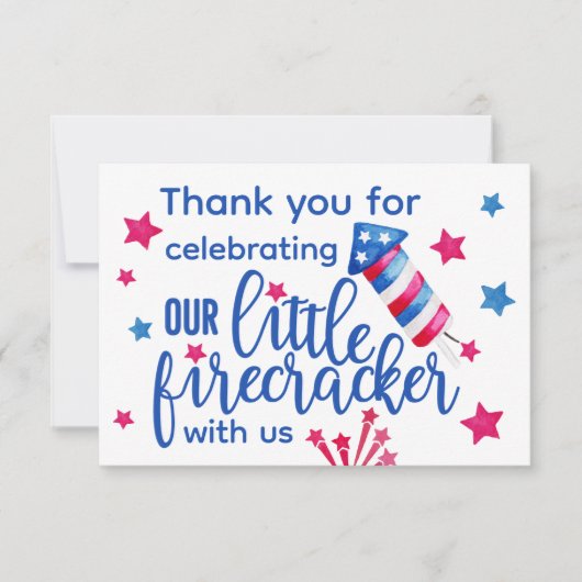 Little Firecracker 4th of July 1st Birthday Foto Bedankkaart (Voorkant)