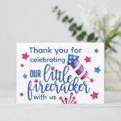 Little Firecracker 4th of July 1st Birthday Foto Bedankkaart (Staand voorkant)