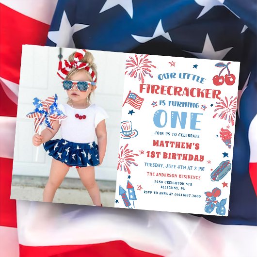 Little Firecracker 4th of July 1st Birthday Foto Kaart