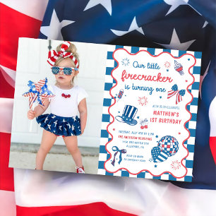 Little Firecracker 4th of July 1st Birthday Foto Kaart
