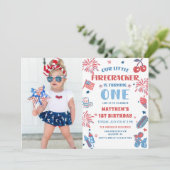 Little Firecracker 4th of July 1st Birthday Foto Kaart (Staand voorkant)
