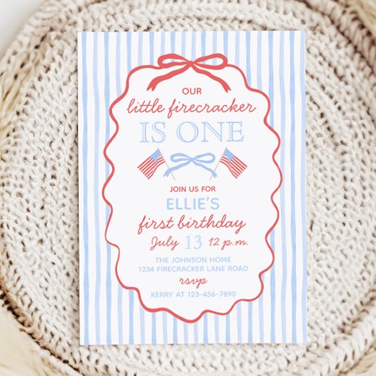 Little Firecracker 4th of July 1st Birthday Kaart