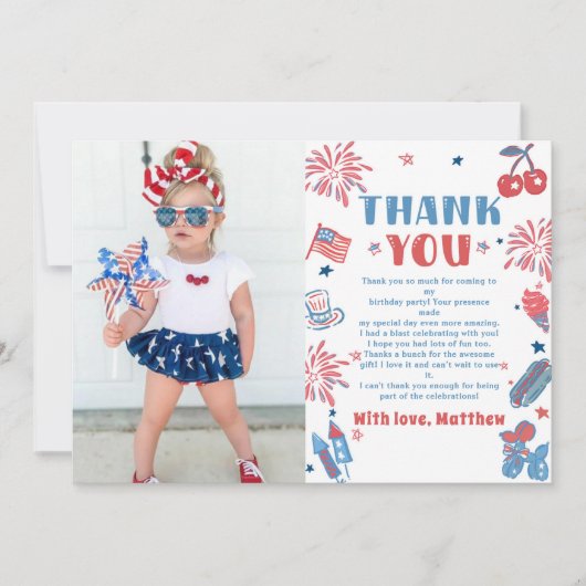 Little Firecracker 4th of July Verjaardag Foto Bedankkaart (Voorkant)