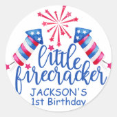 Little Firecracker 4th of July Verjaardagsfeest Fa Ronde Sticker (Voorkant)