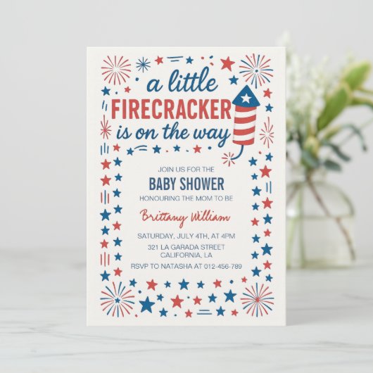 Little Firecracker 4th van juli Baby shower Kaart (Staand voorkant)