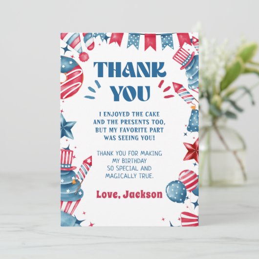 Little Firecracker 4th van juli Verjaardag Bedankkaart (Staand voorkant)