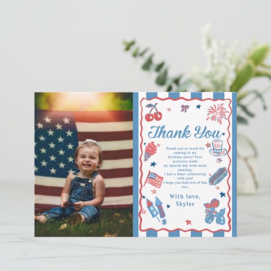 Little Firecracker 4th van juli Verjaardag Bedankkaart (Staand voorkant)