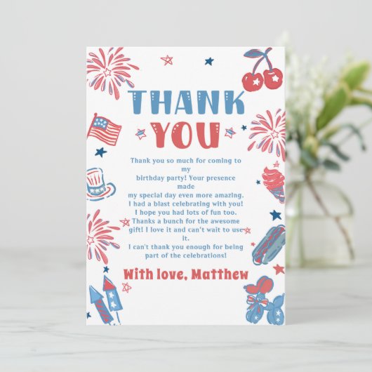 Little Firecracker 4th van juli Verjaardag Bedankkaart (Staand voorkant)