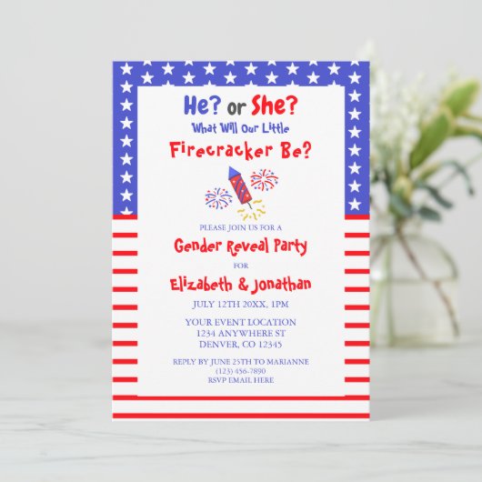Little Firecracker American Gender onthulling Kaart (Staand voorkant)