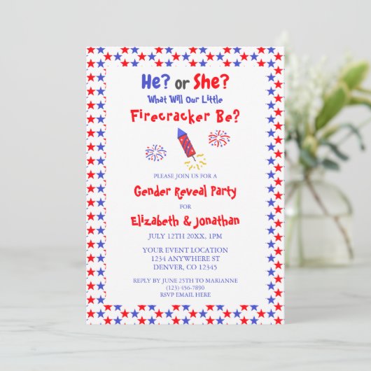 Little Firecracker American Gender onthulling Kaart (Staand voorkant)