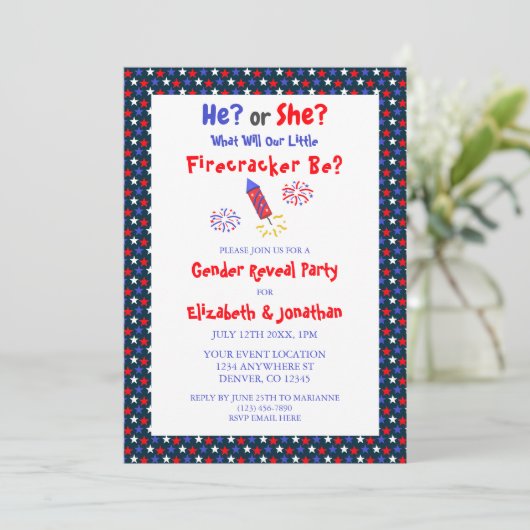 Little Firecracker American Gender onthulling Kaart (Staand voorkant)