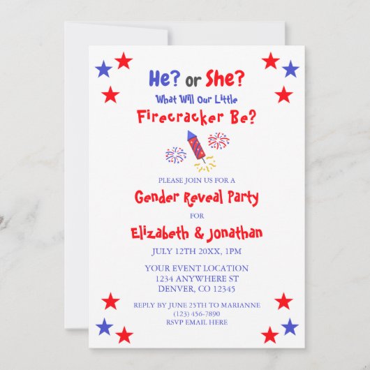 Little Firecracker American Gender onthulling Kaart (Voorkant)