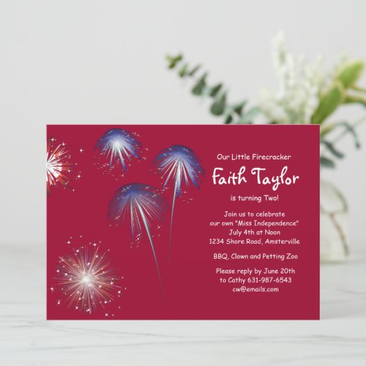 Little Firecracker Birthday Invitation Kaart (Staand voorkant)