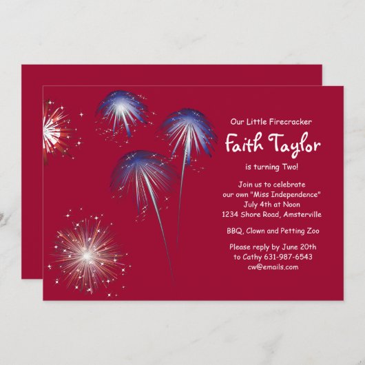 Little Firecracker Birthday Invitation Kaart (Voorkant / Achterkant)