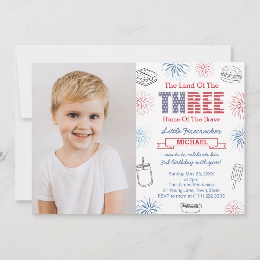 Little Firecracker Cookout 3e verjaardag Kaart (Voorkant)