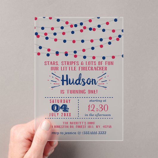 Little Firecracker op 4 juli 1991 Acryl Uitnodigingen (Insitu (Draagbaar))