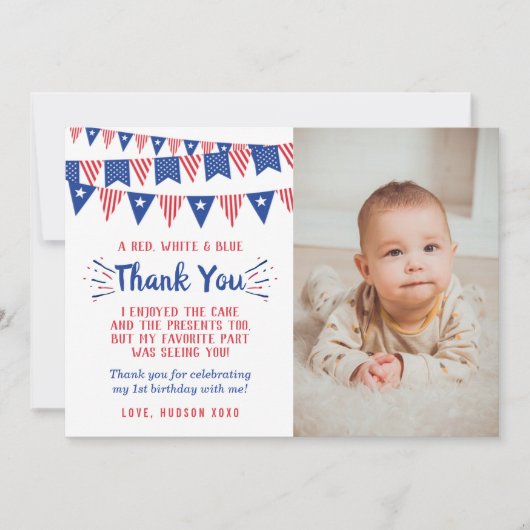 Little Firecracker op 4 juli 1991 foto van de eers Bedankkaart (Voorkant)