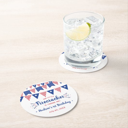 Little Firecracker op 4 juli 1991 Ronde Kartonnen Onderzetter (Insitu)