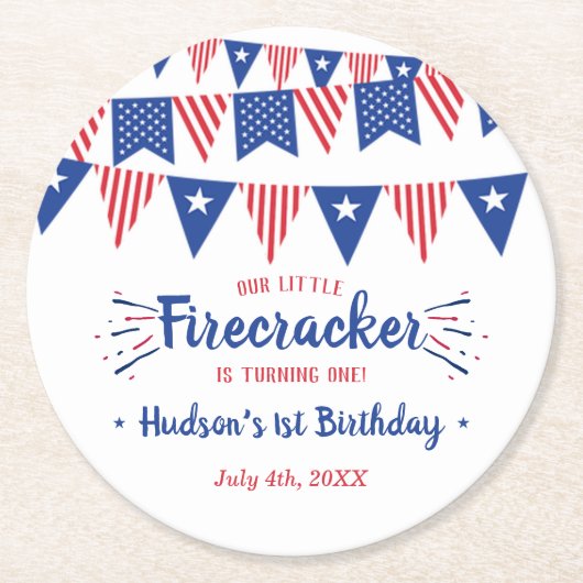 Little Firecracker op 4 juli 1991 Ronde Kartonnen Onderzetter (Voorkant)