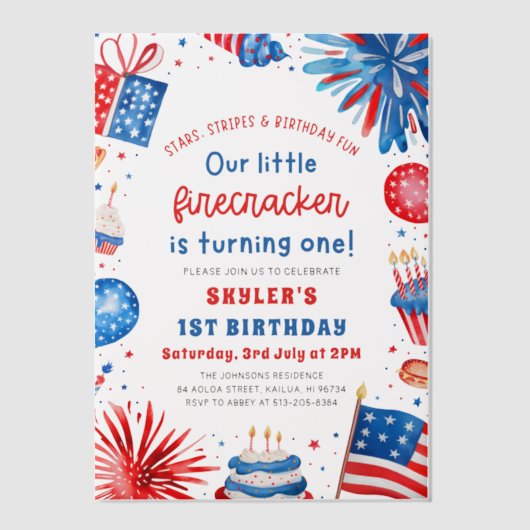 Little Firecracker op 4 juli 1991 Vellum Uitnodigingen (Voorkant)